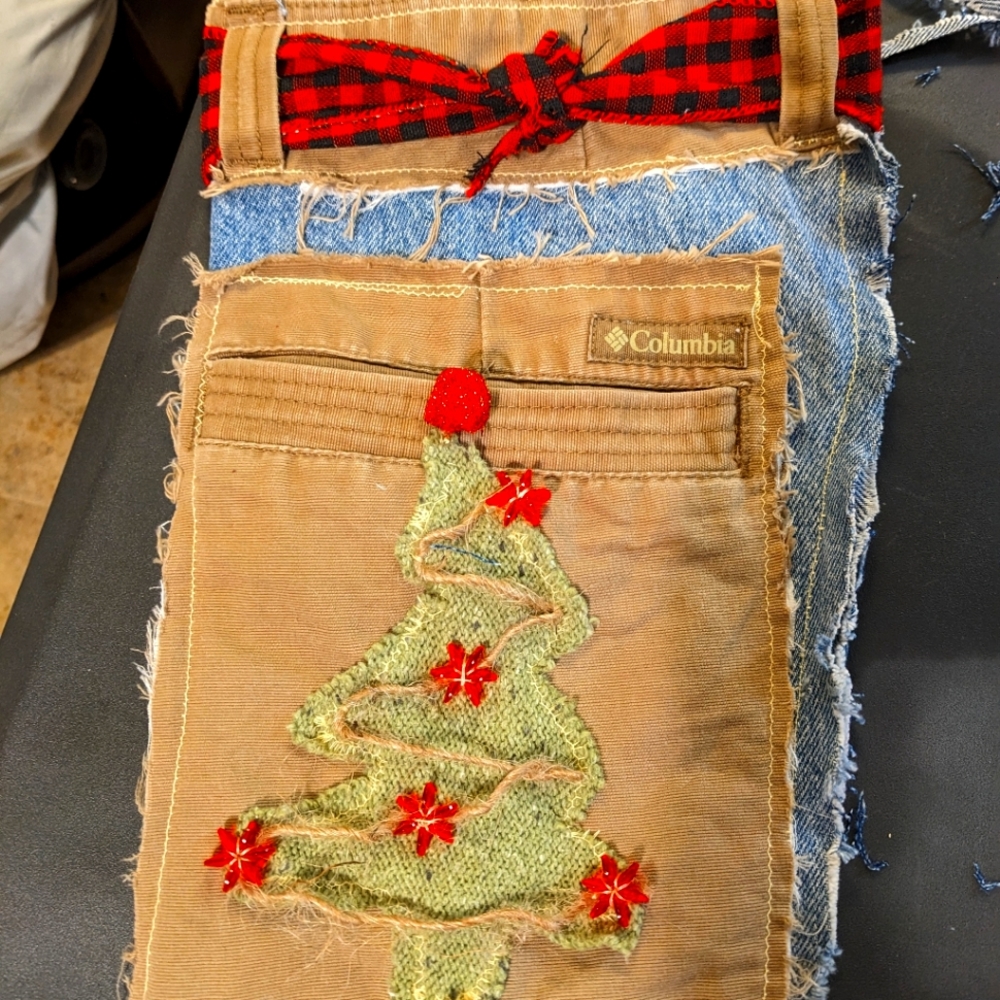 OOAK Christmas Stocking Handmade Gift Shabby Chic Boho Ornament Holiday Cabin